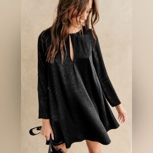 Sezane Ariette Keyhole Swing Dress in Black